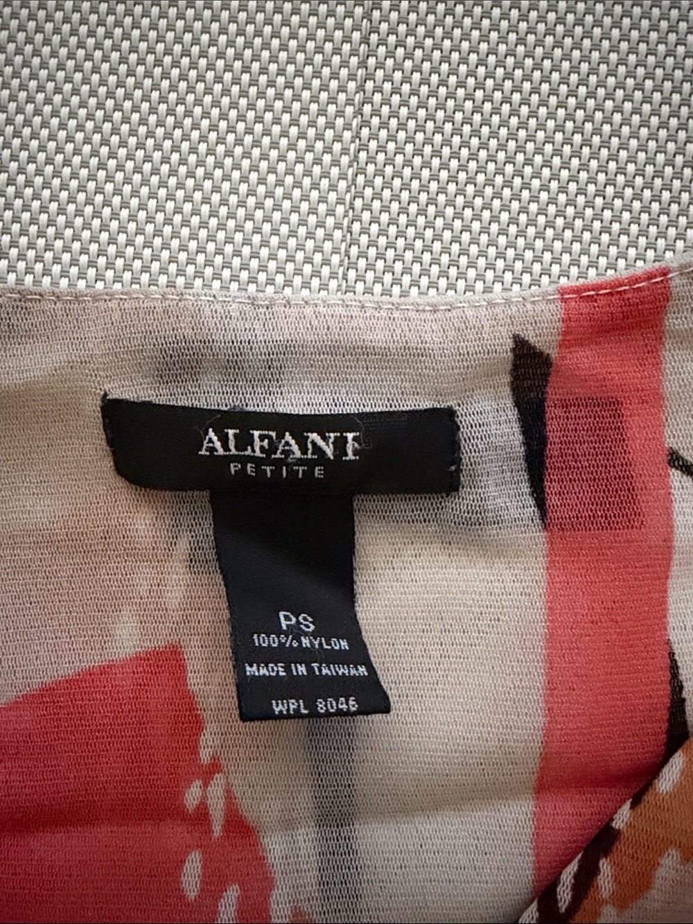 Alfani Petite Sheer Floral Blouse in Coral and Cream